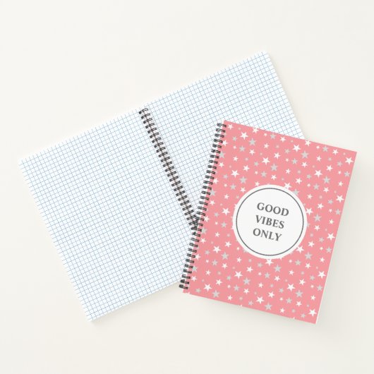 Licht Zilver grijs en witte sterren op lichtroze Notitieboek (Binnen)