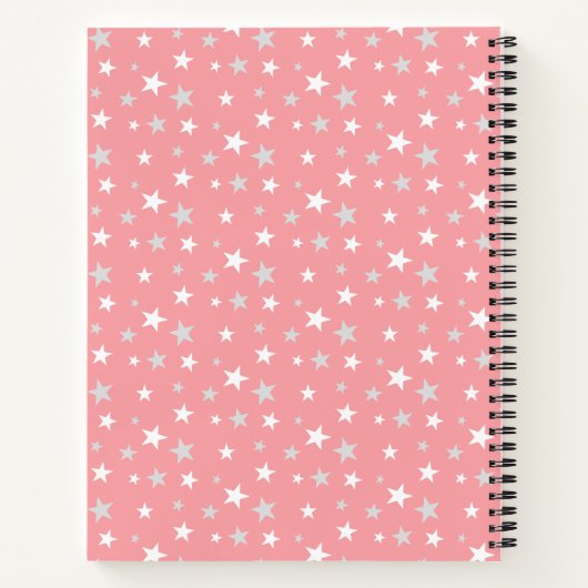 Licht Zilver grijs en witte sterren op lichtroze Notitieboek (Achterkant)