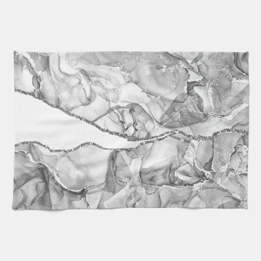 LICHT ZILVER MARMER AGAAT GLITTER GLAM THEEDOEK (Horizontaal)