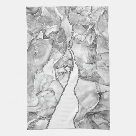 LICHT ZILVER MARMER AGAAT GLITTER GLAM THEEDOEK (Verticaal)