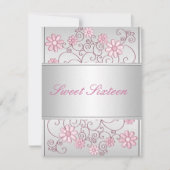 Licht Zilver Metaal Bord Roze Bloemen 16e Verjaard Kaart (Voorkant)