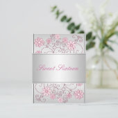 Licht Zilver Metaal Bord Roze Bloemen 16e Verjaard Kaart (Staand voorkant)