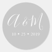 Licht Zilver Monogram Elegante Bruiloft Ronde Sticker (Voorkant)