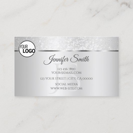 Licht zilver Sparkle Soft Glitter Logo Initialen Visitekaartje (Achterkant)