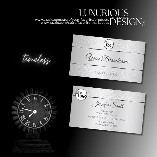 Licht zilver Sparkle Soft Glitter Logo Initialen Visitekaartje