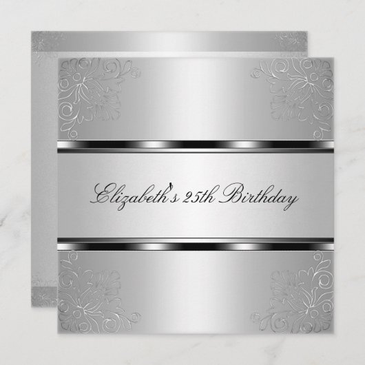 Licht Zilveren Bloemen 25e Verjaardag Party Event Kaart (Voorkant / Achterkant)
