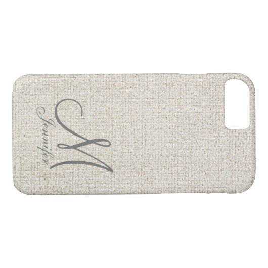 Lichtbeige ecru Donkergrijs Linnen Wit Monogram Case-Mate iPhone Case (Achterkant (Horizontaal))