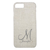 Lichtbeige ecru Donkergrijs Linnen Wit Monogram Case-Mate iPhone Case (Achterkant)