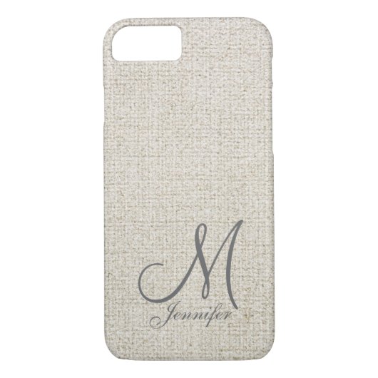 Lichtbeige ecru Donkergrijs Linnen Wit Monogram Case-Mate iPhone Case (Achterkant)