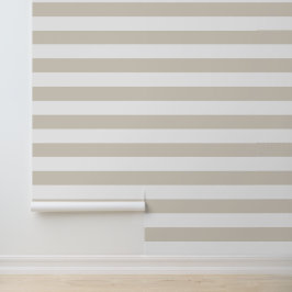 Lichtbeige en witte brede horizontale strepen behang