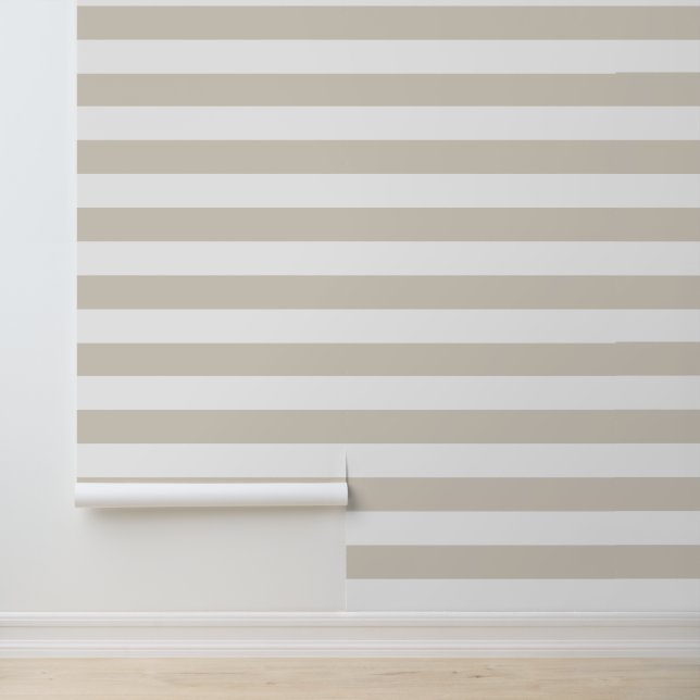 Lichtbeige en witte brede horizontale strepen behang (Applicatie)