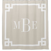 Lichtbeige en witte Griekse sleutel | Monogram Douchegordijn (Voorkant)