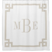 Lichtbeige en witte Griekse sleutel | Monogram Douchegordijn (Voorkant)