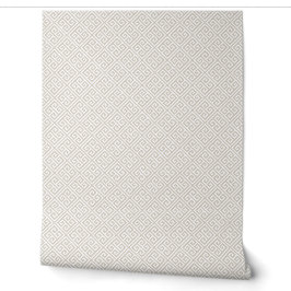 Lichtbeige en witte Griekse sleutelpatroon Behang