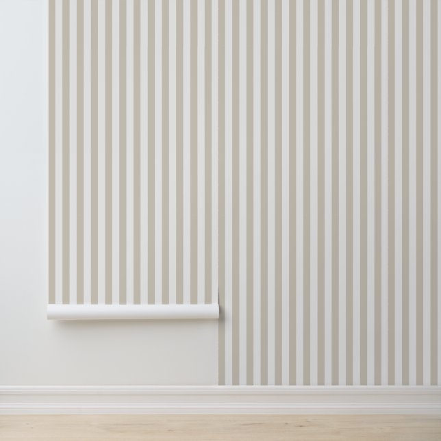 Lichtbeige en witte klassieke verticale strepen behang (Applicatie)