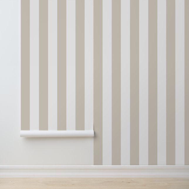 Lichtbeige en witte vette verticale strepen behang (Applicatie)