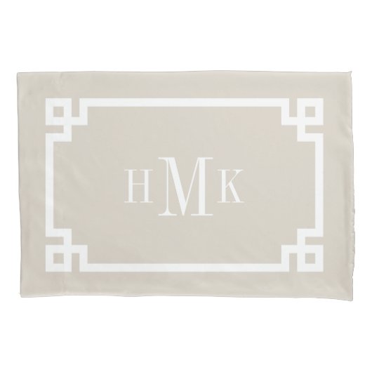 Lichtbeige Grieks sleutel monogram standaard Kussensloop (Voorkant-Links)