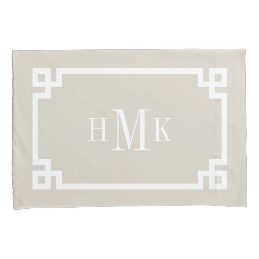 Lichtbeige Grieks sleutel monogram standaard Kussensloop (Voorkant-Rechts)