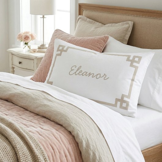 Lichtbeige Griekse Sleutel Monogram Standaard Kussensloop