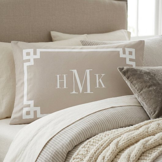 Lichtbeige Griekse Sleutel Monogram Standaard Kussensloop