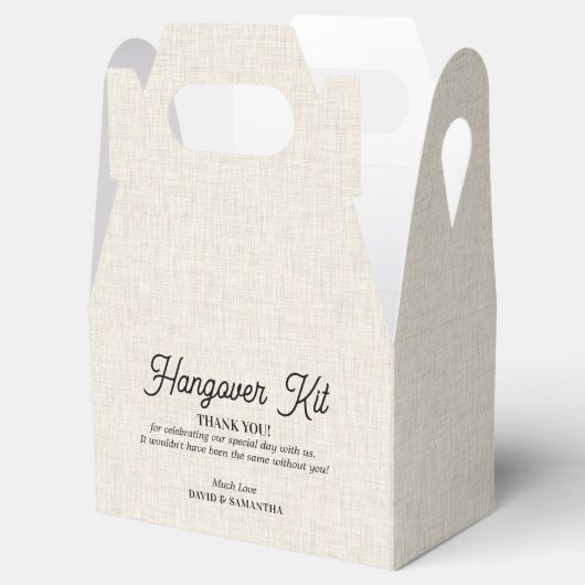 Lichtbeige linnen textuur Hangover kit Bedankdoosjes (Geopend)