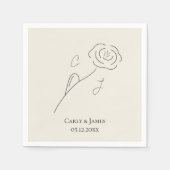 Lichtbeige minimalistische bloem lijn art monogram servet (Voorkant)