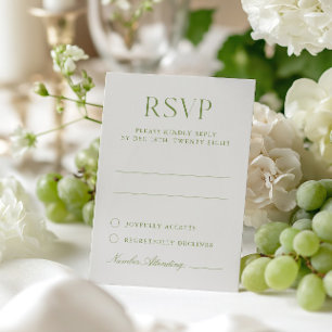 Lichtbeige & Sage Green Elegant Trouwen RSVP-kaart RSVP Kaartje