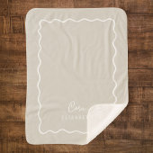 Lichtbeige Wavy Border Monogrammed Sherpa Deken