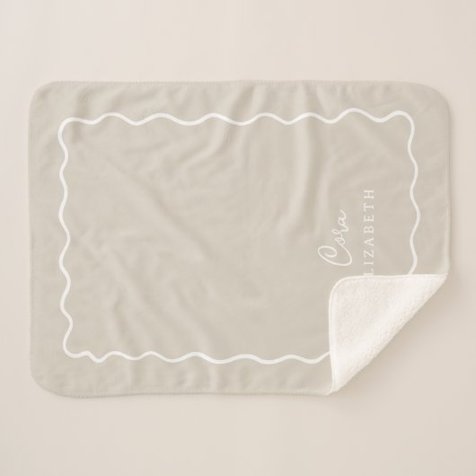 Lichtbeige Wavy Border Monogrammed Sherpa Deken (Voorkant (horizontaal))
