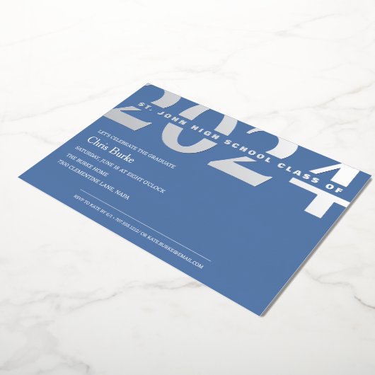 Lichtblauw Afstuderen zilverfolie uitnodiging (Gedraaid)