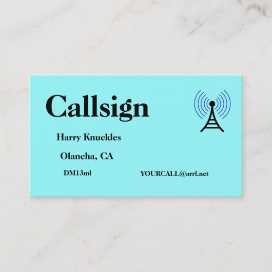 Lichtblauw amateur radioroepnaam visitekaartje (Voorkant)