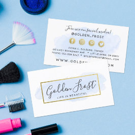 Lichtblauw Aquarel & Goud Sociaal Media Netwerk Visitekaartje