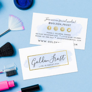Lichtblauw Aquarel & Goud Sociaal Media Netwerk Visitekaartje