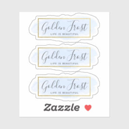 Lichtblauw Aquarel & Modern Goud 3-delig Logo Sticker