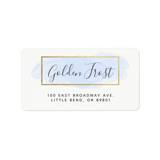 Lichtblauw Aquarel & Modern Goud Chic Adres Etiket (Voorkant)