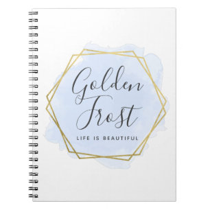Lichtblauw Aquarel & Modern Gouden Geometrische Ch Notitieboek