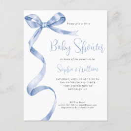 Lichtblauw Aquarel Strik Lint Jongens Baby Borrel Briefkaart