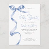 Lichtblauw Aquarel Strik Lint Jongens Baby Borrel Briefkaart (Voorkant)