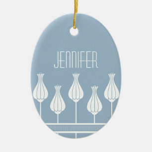 Lichtblauw Art Deco bloemvormig ovaal ornament