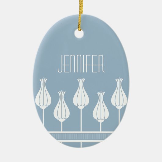 Lichtblauw Art Deco bloemvormig ovaal ornament (Voorkant)