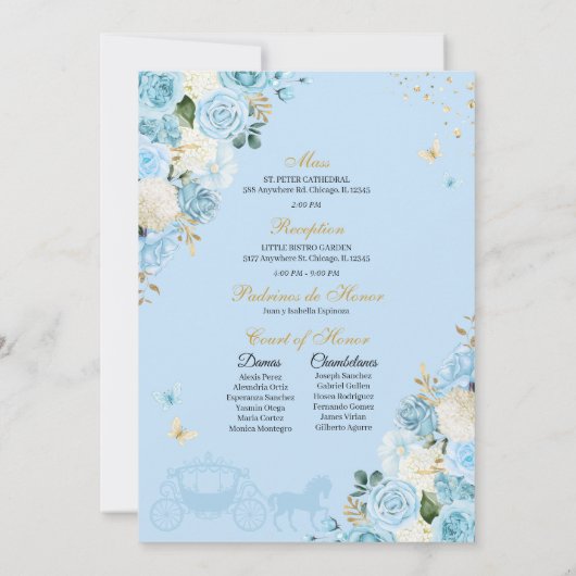 Lichtblauw Assepoester Prinses Jurk Quinceanera Kaart (Achterkant)