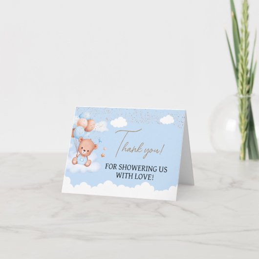 Lichtblauw baby showers jongetje teddybeer bedankkaart (Voorkant)