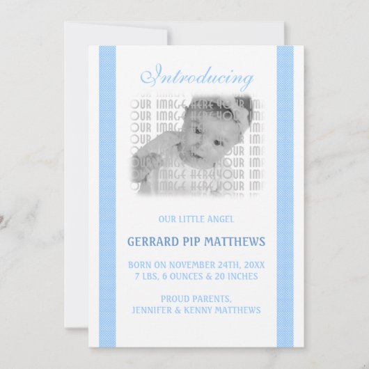 Lichtblauw babykind geboren aankondiging (Voorkant)