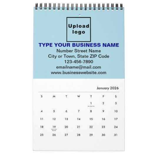 Lichtblauw Bedrijfsmerk op Kalender (Jan 2026)