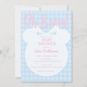 Lichtblauw beren roze Oh baby shower uitnodiging