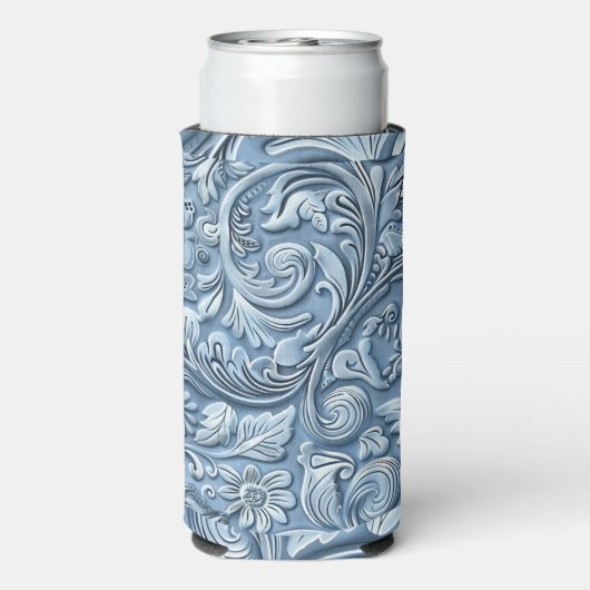 lichtblauw bewerkt leder seltzer blikjeskoeler (Seltzer Achterkant)