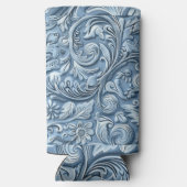 lichtblauw bewerkt leder seltzer blikjeskoeler (Achterkant)