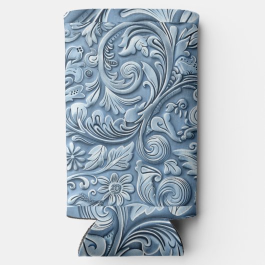  lichtblauw bewerkt leder seltzer blikjeskoeler (Achterkant)