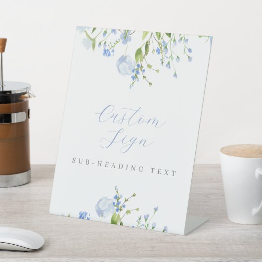 Lichtblauw Bloemen Aangepast bewerkbaar Reclamebord Met Voetstuk (Insitu)