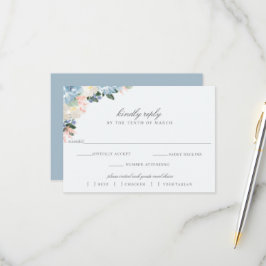 Lichtblauw Bloemen Bruiloft RSVP Maaltijdkeuze Kaa Kaartje